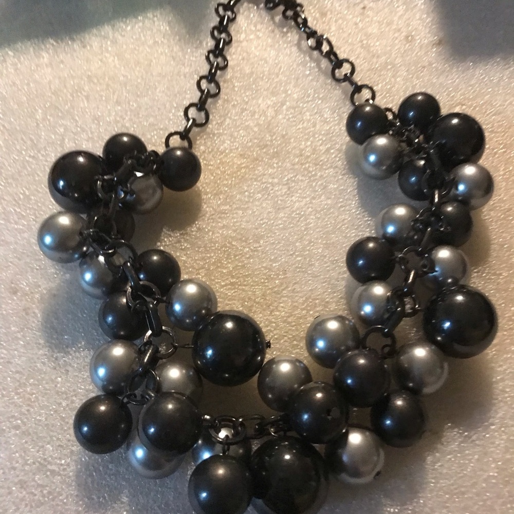 Chunky Black and Silver Bead Statement Necklace - Women Jewelry